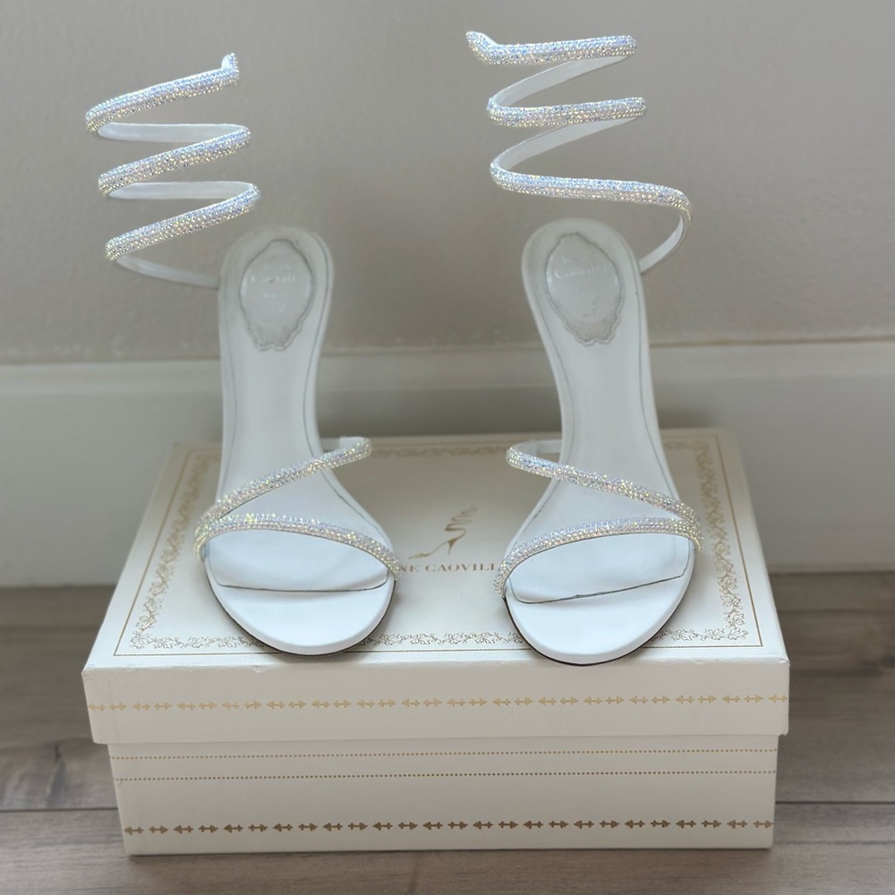 Rene Caovilla Margot Ivory Satin/Trasmission Strass Sandals